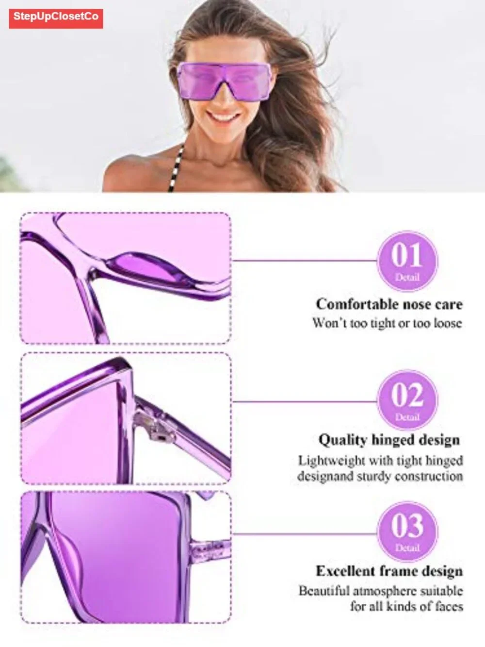 3 Pack Oversized Square Sunglasses Flat Top Fashion Shades